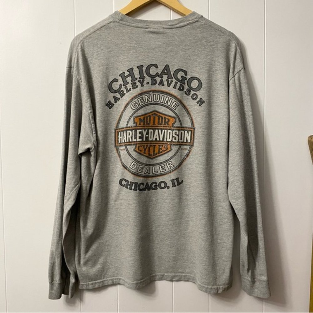 Y2K Vintage Harley Davidson Long Sleeve Shirt Grey Girl Biker Bike Babe Woman - Picture 13 of 14